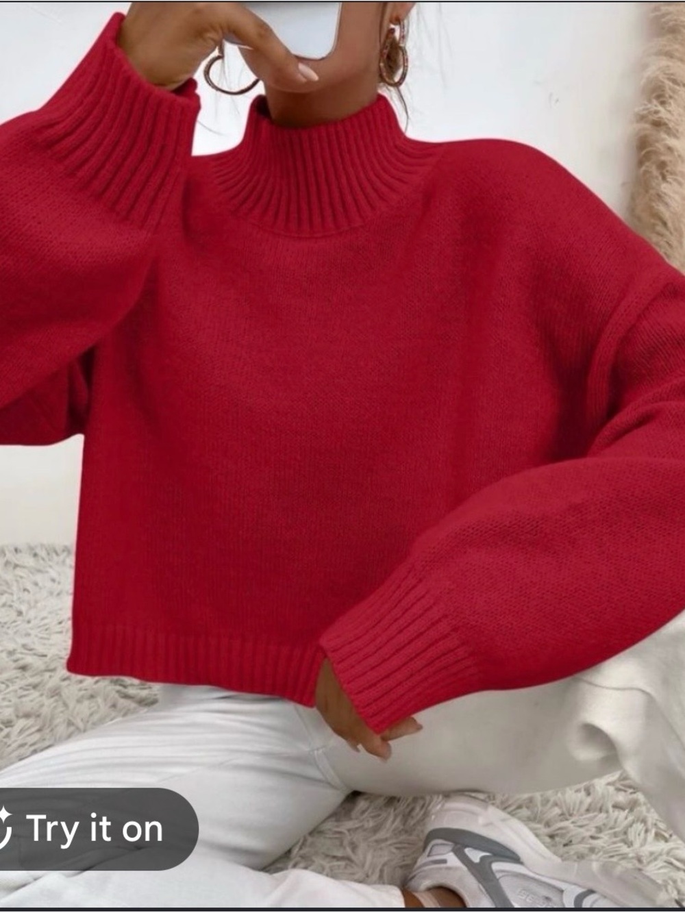 Urban Outfitters Red Ribbed Mock-Neck Sweater